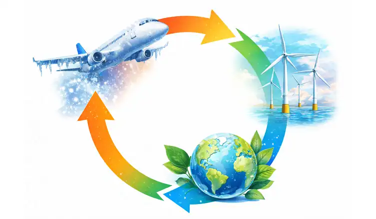 Infografika pokazująca rozwój nowoczesnych powłok ochronnych dla lotnictwa i energetyki wiatrowej, które zwiększają odporność na oblodzenie i erozję oraz wspierają bardziej zrównoważoną eksploatację.